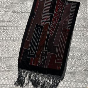 Velvet Burnout Wrap Shawl 70" Silk Blend Geometric Fringe Whimsygoth Gypsy Witch
